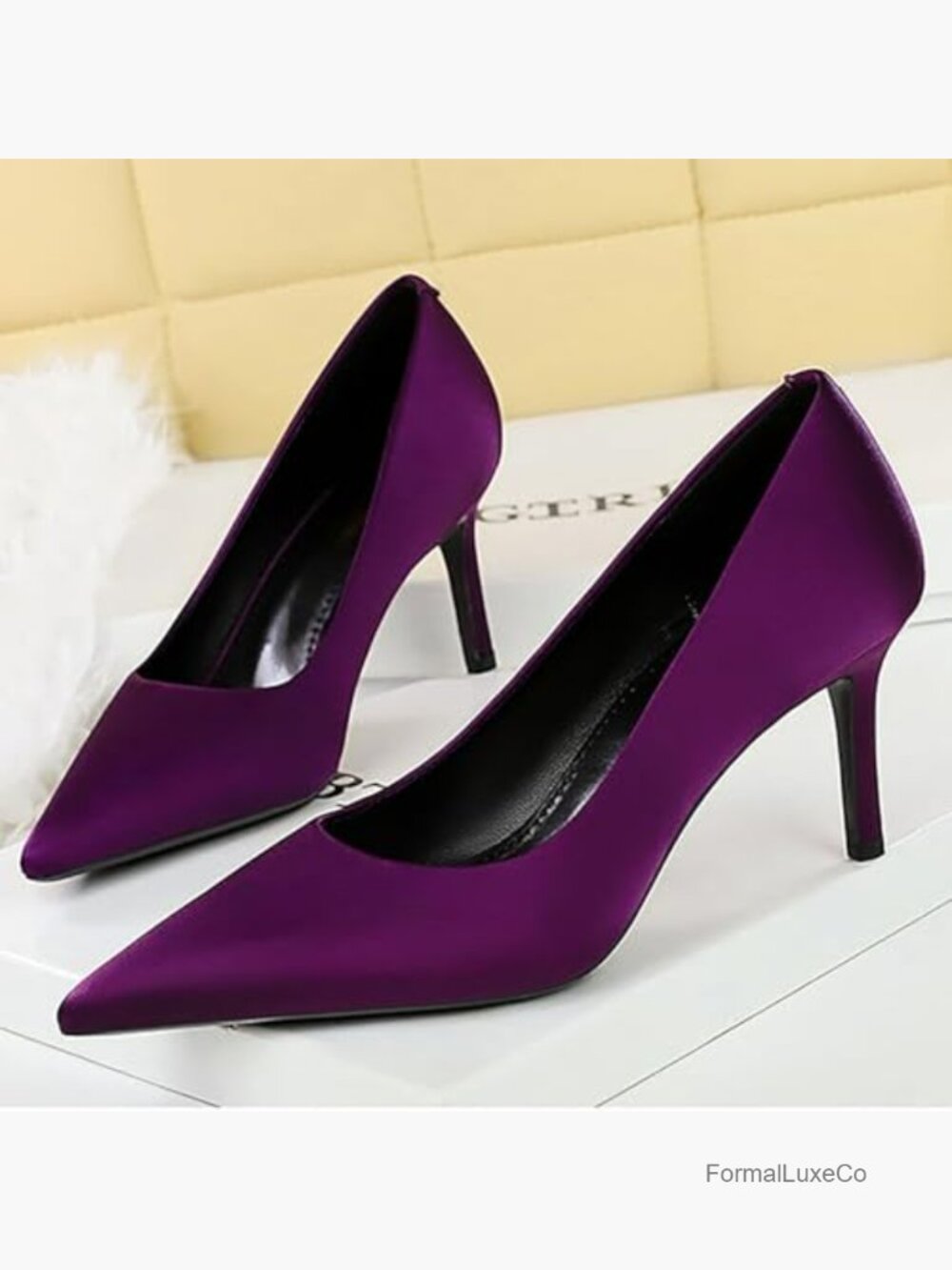 Satin Stiletto Pumps Slip-On Pointed Toe Heels Wedding Office Party Shoes - Picture 3 of 7